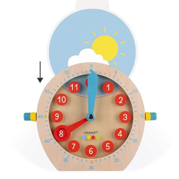 Janod Wooden Clock Toy -Learn To Tell The Time w/Accessories New Sealed Age 5+ - Picture 6 of 16